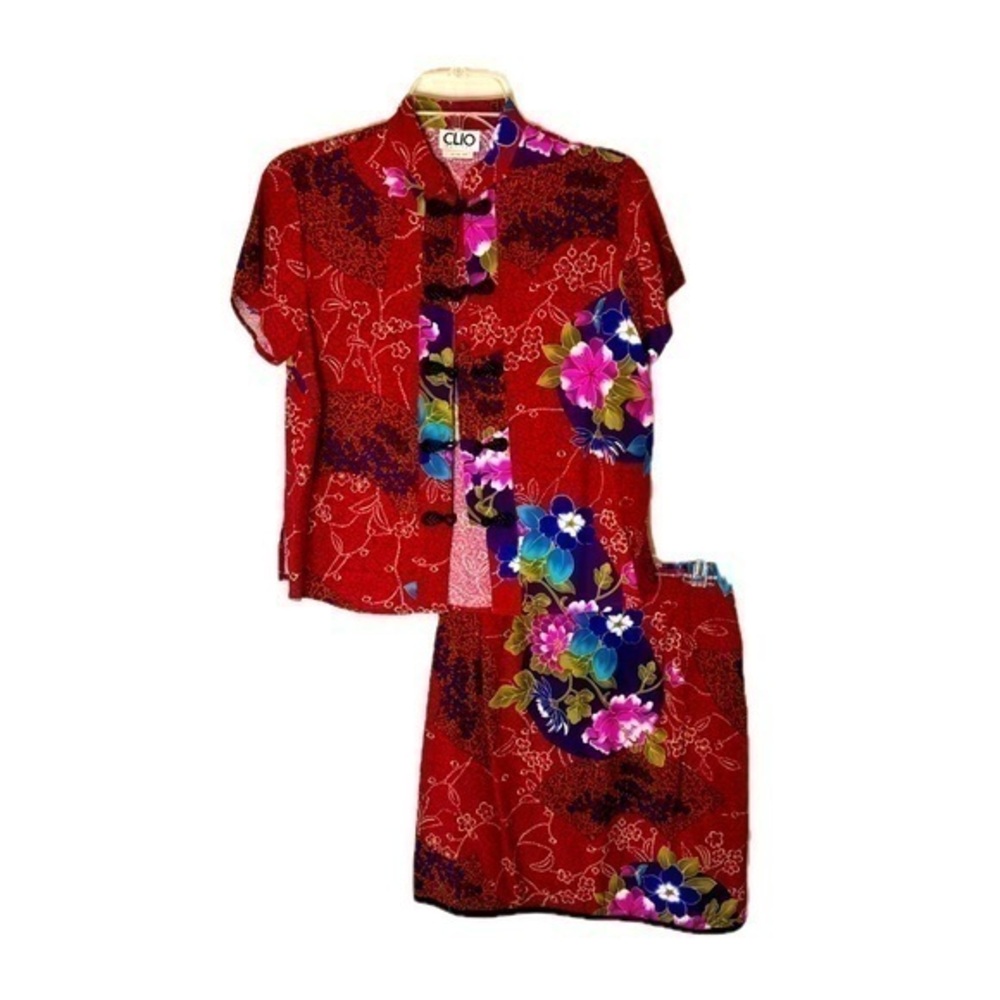 Vintage 70s/1980s Clio Skirt Set – Asian Print – Size 6P